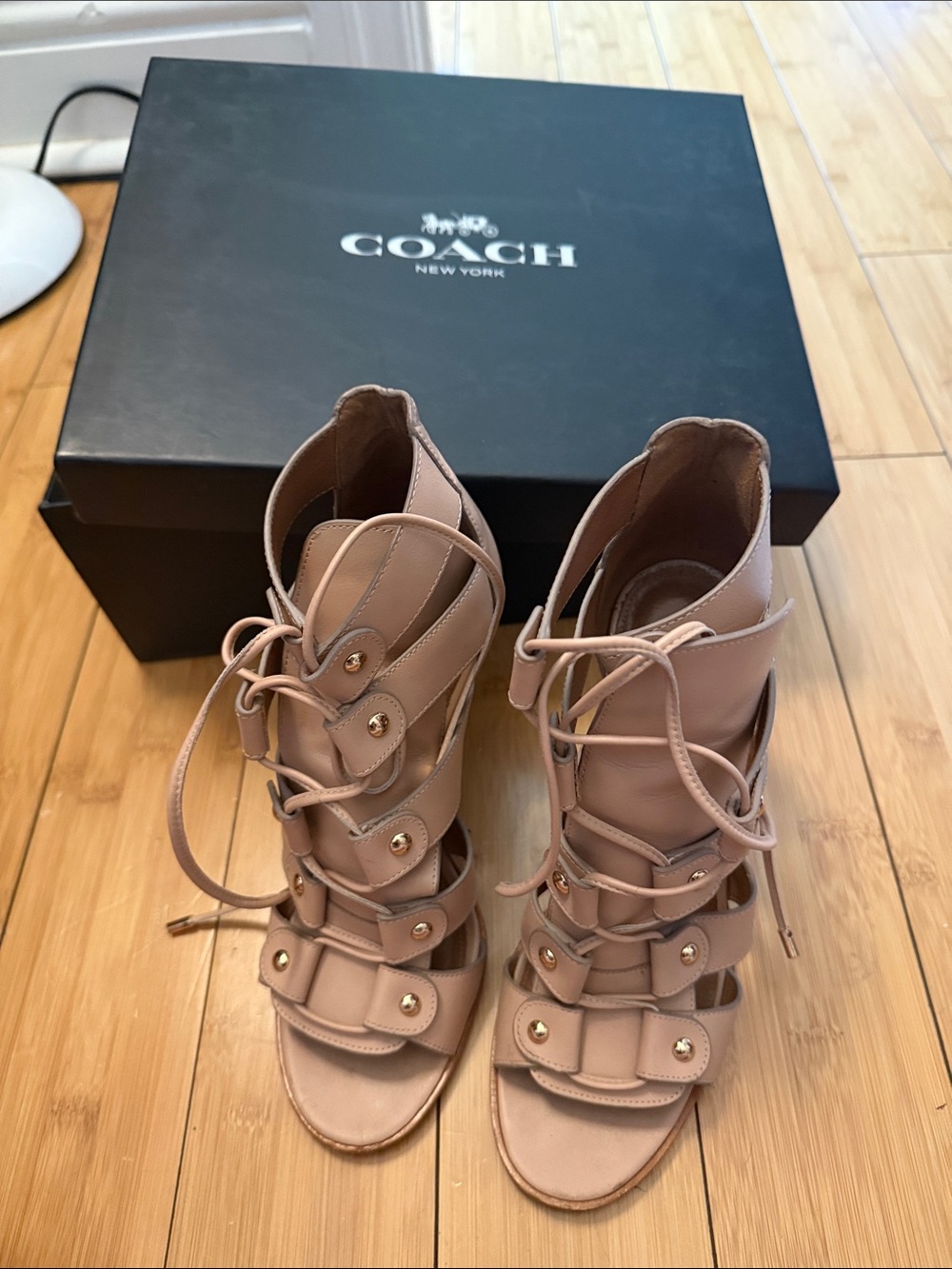 Coach Women's Pink Lace-Up Gladiator Sandals